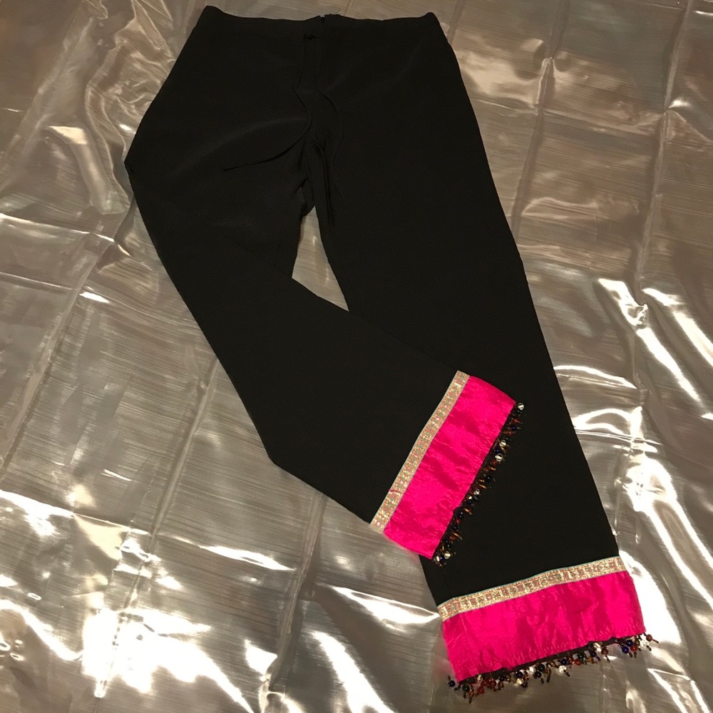 Vintage Black & Pink Beaded Ankle Pant size medium